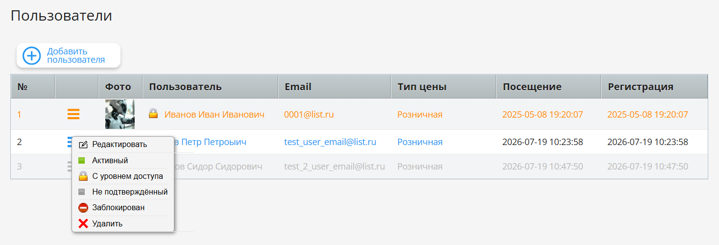 Список пользователей